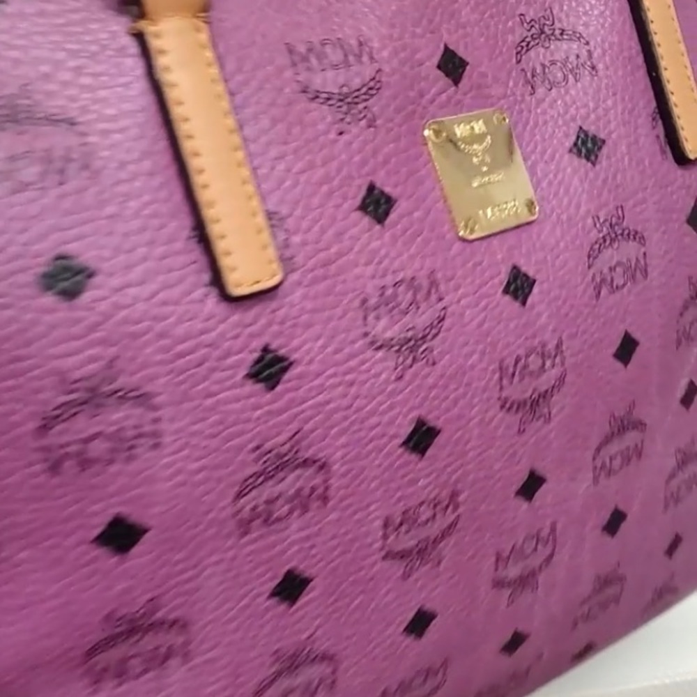 MCM Only Used Once! Custom Made Purple and Tan Monogram Tote Bag - Picture 3 of 16